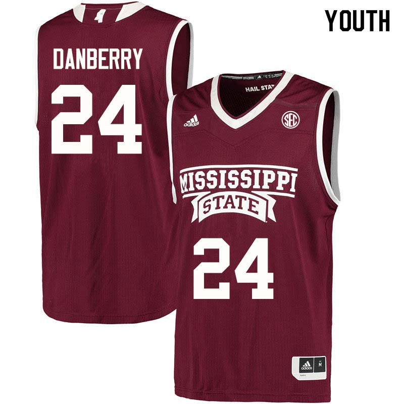 Youth #24 Jordan Danberry Mississippi State Bulldogs College Basketball Jerseys Sale-Maroon